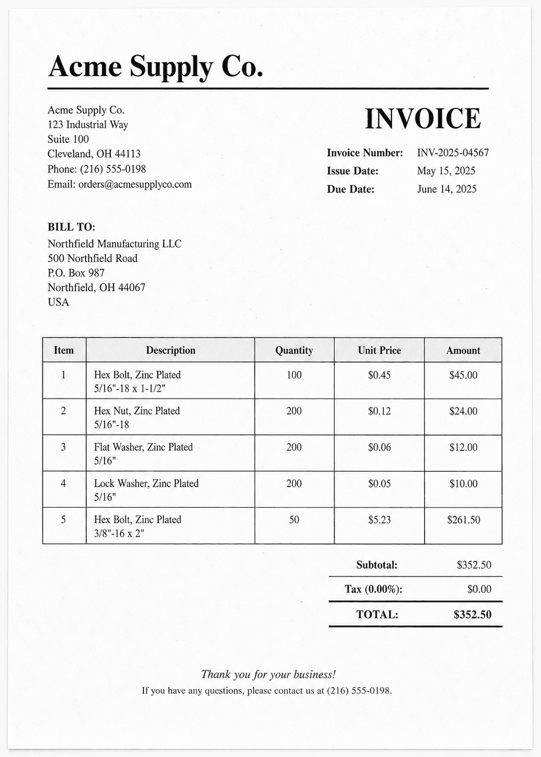 business invoice used in the DocuExtract AI OCR platform